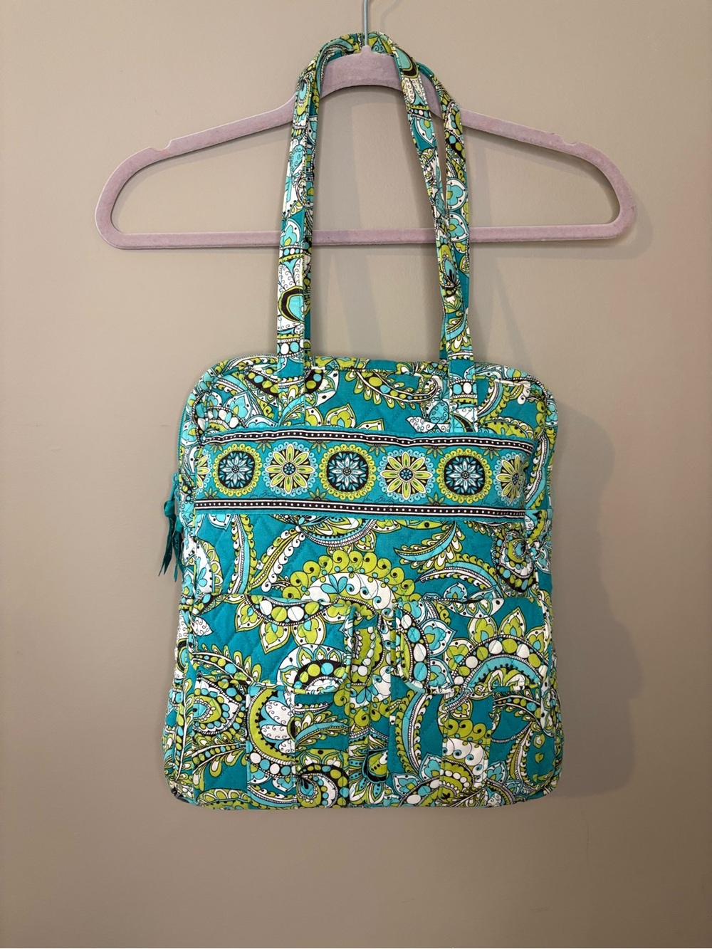 Vera Bradley Quilted Peacock Paisley Tall Tote Bag Retired Teal Blue Green Y2K